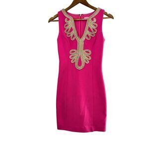 Lilly Pulitzer Pink Gold Embellished Sleeveless Dress Size XXS Boho Resort Style